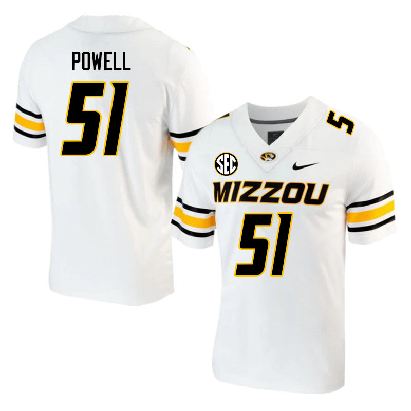 Men-Youth #51 Zeke Powell Missouri Tigers College 2023 Football Stitched Jerseys Sale-White